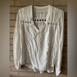 Anthropologie White Cream Eyelet Gauze Blouse Balloon Long Sleeves Boho Small